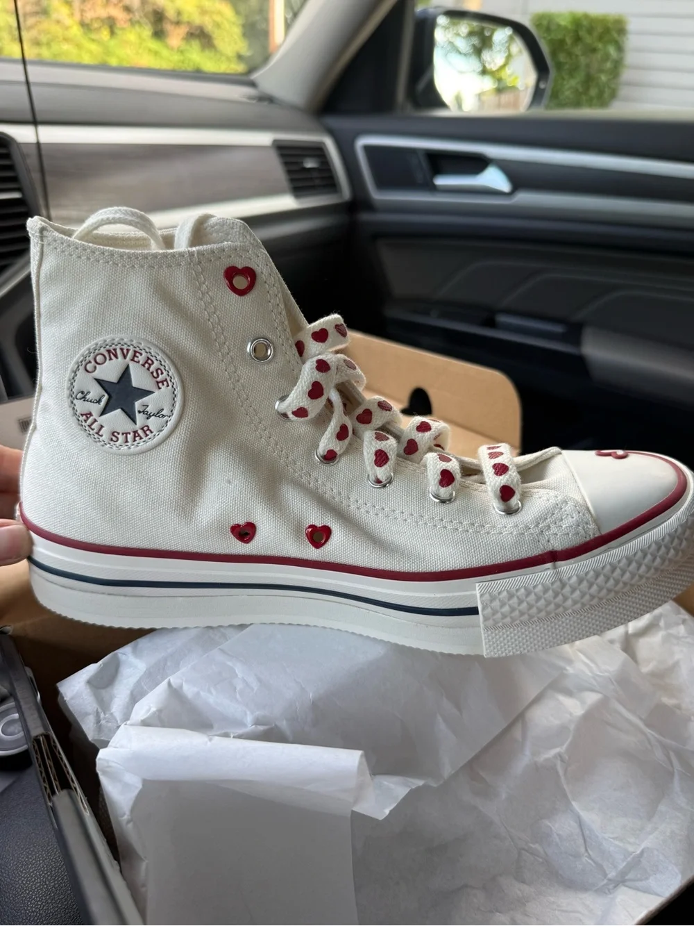 Converse ♥️ High-Top Sneakers with Red Heart Accents. NWT in BOX ♥️